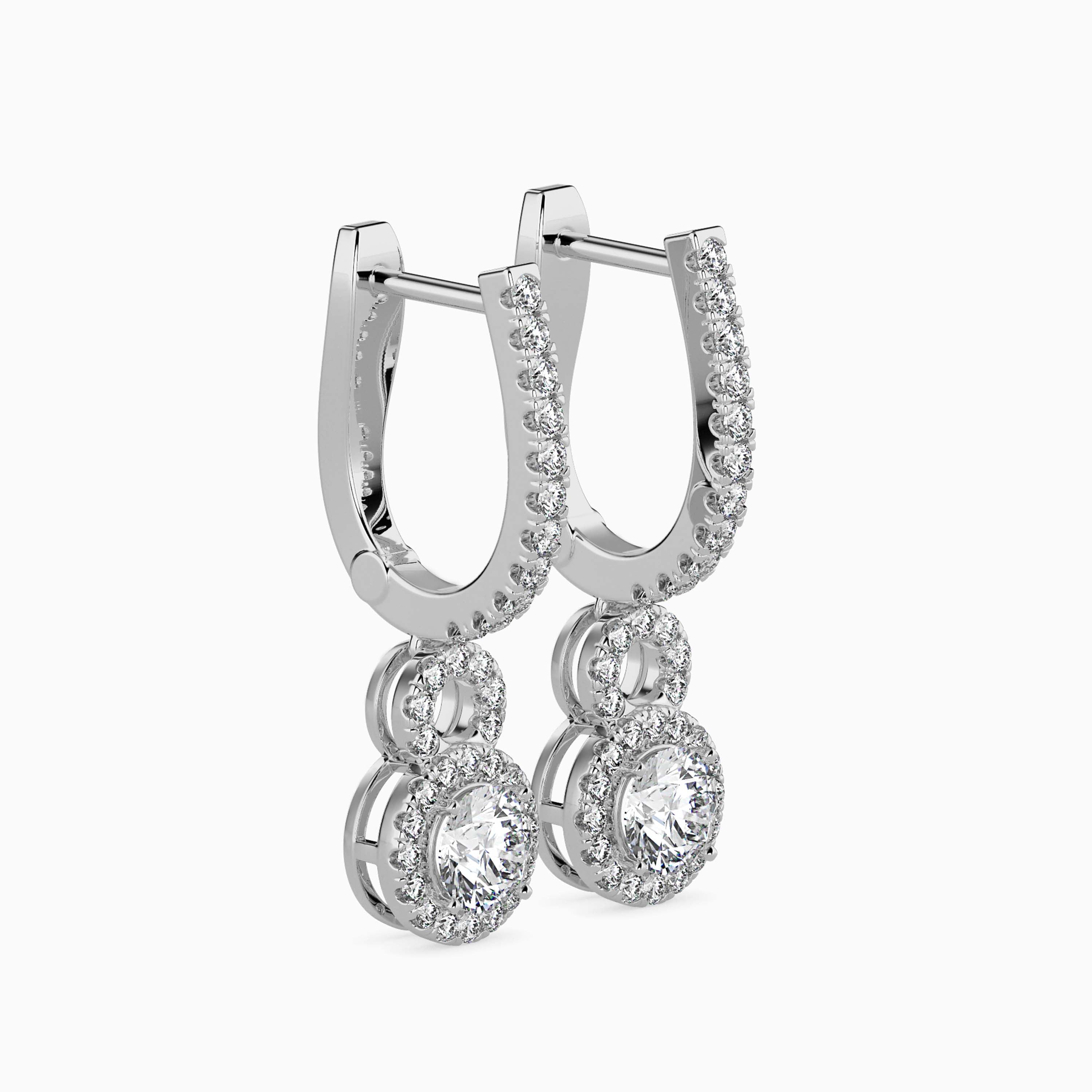 Halo Circle Drop Diamond Earrings (with Screw)