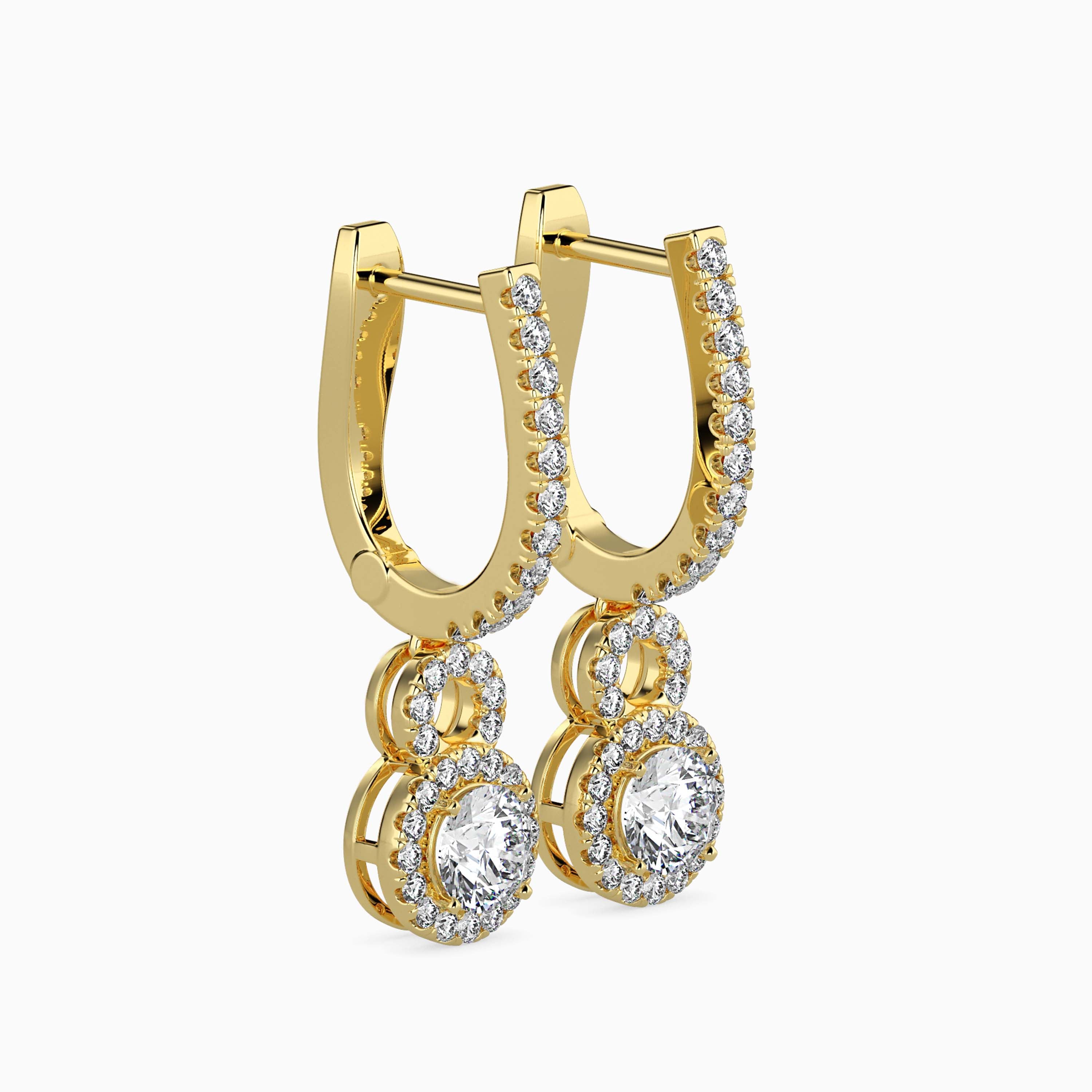 Halo Circle Drop Diamond Earrings (with Screw)