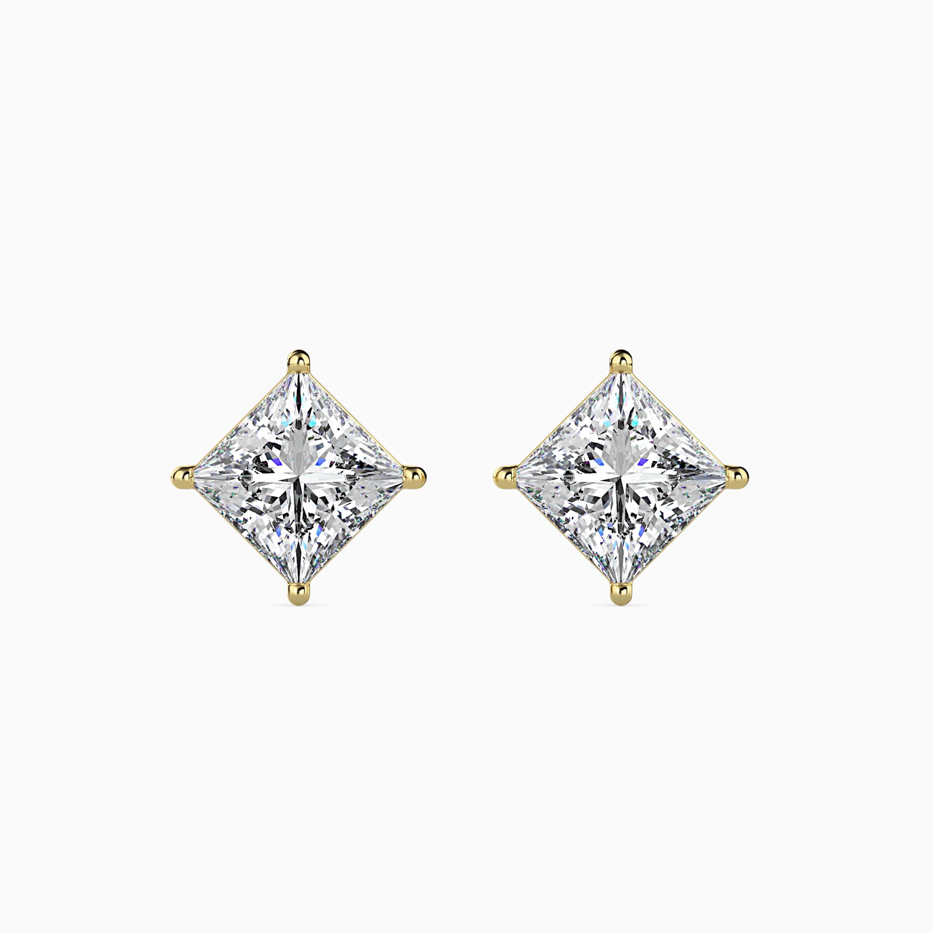 Princess Cut Diamond Stud Earrings (with Screw)