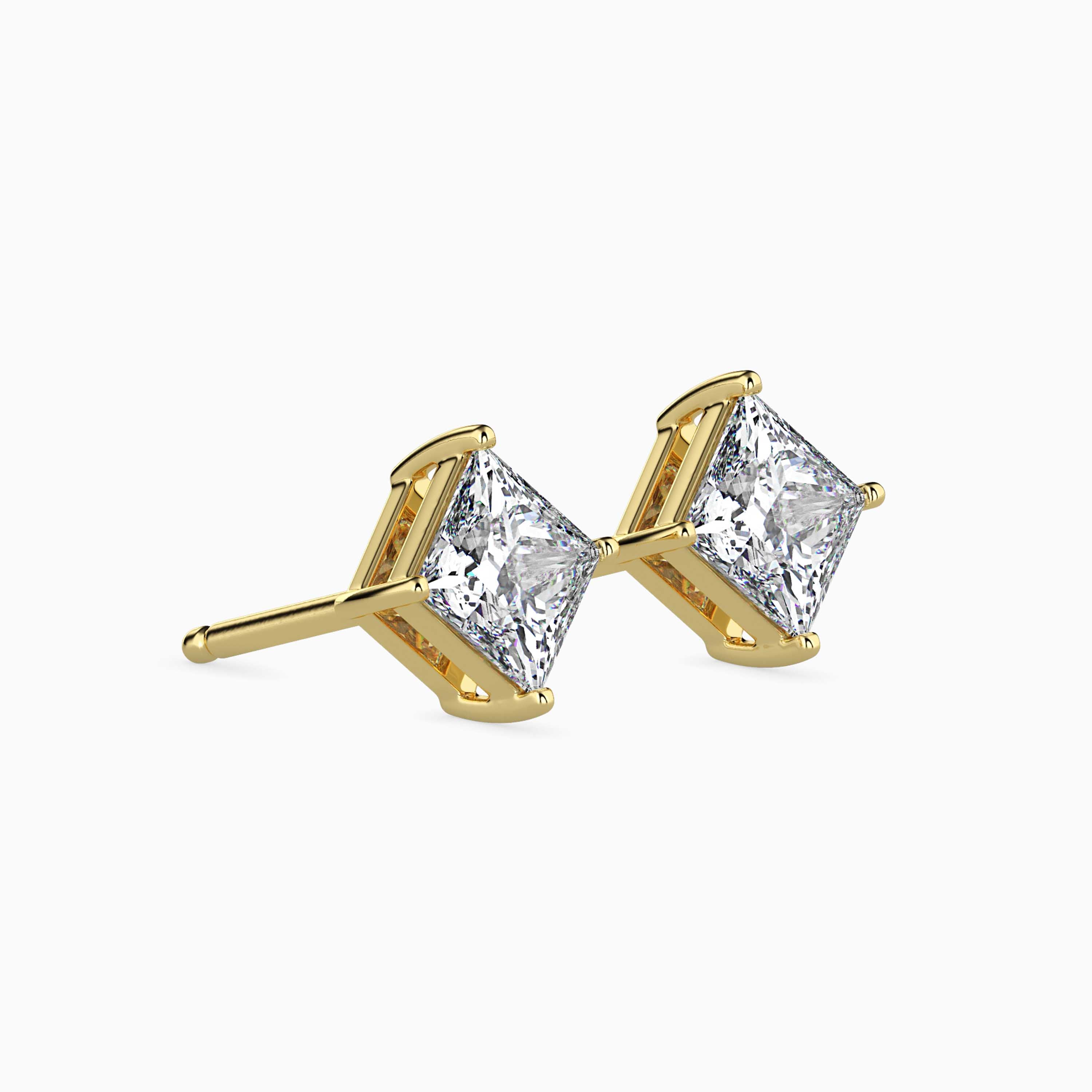 Princess Cut Diamond Stud Earrings (with Screw)