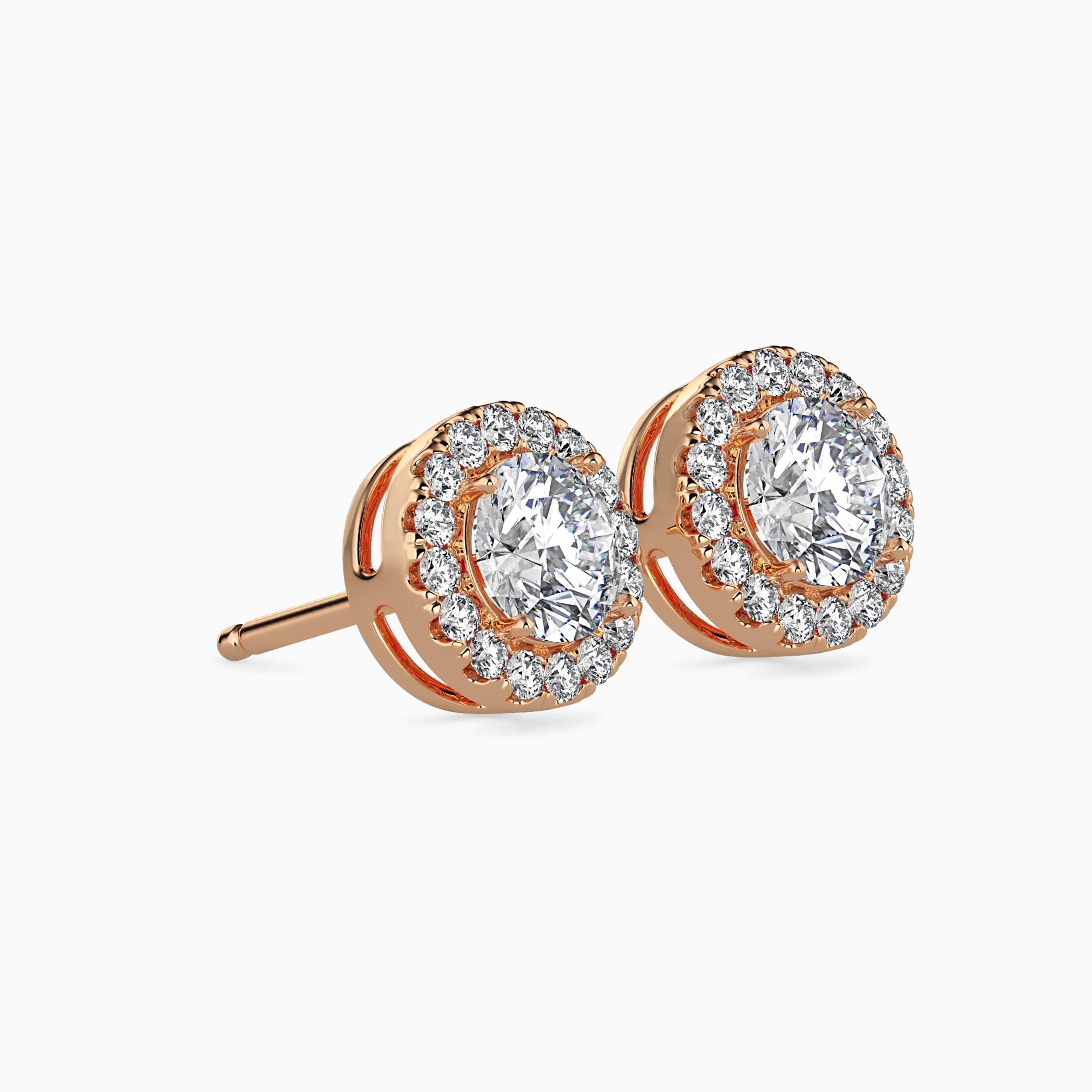 Radiant Halo Diamond Stud Earrings (with Screw)