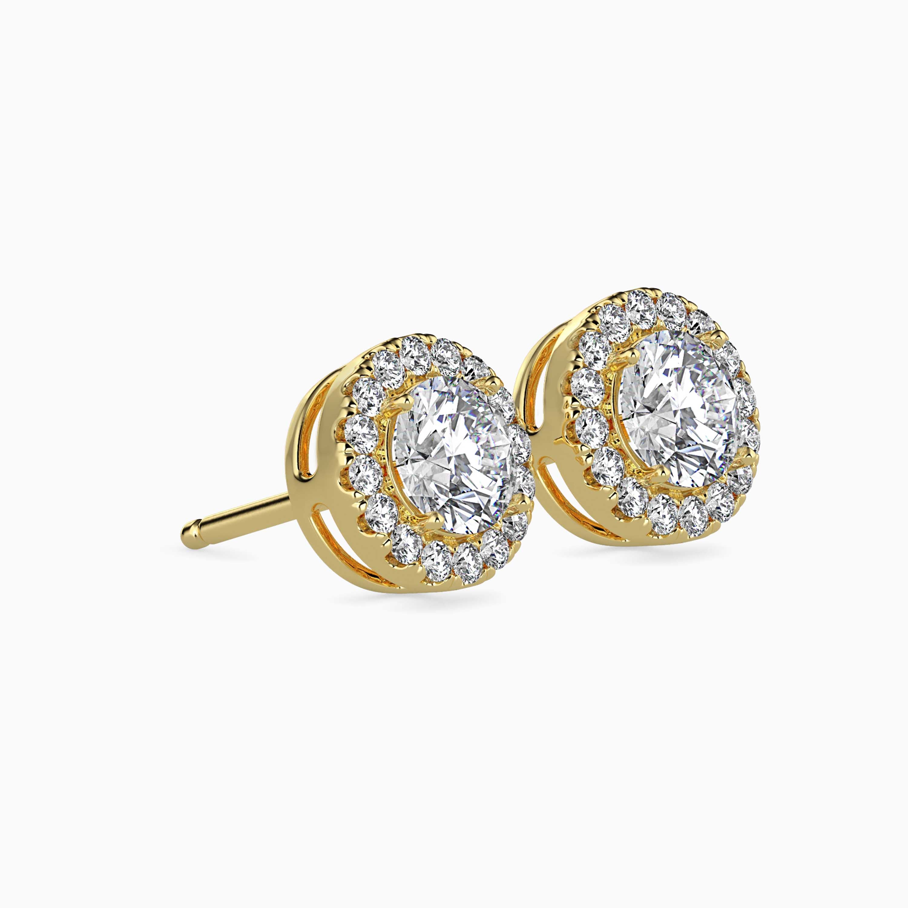 Radiant Halo Diamond Stud Earrings (with Screw)