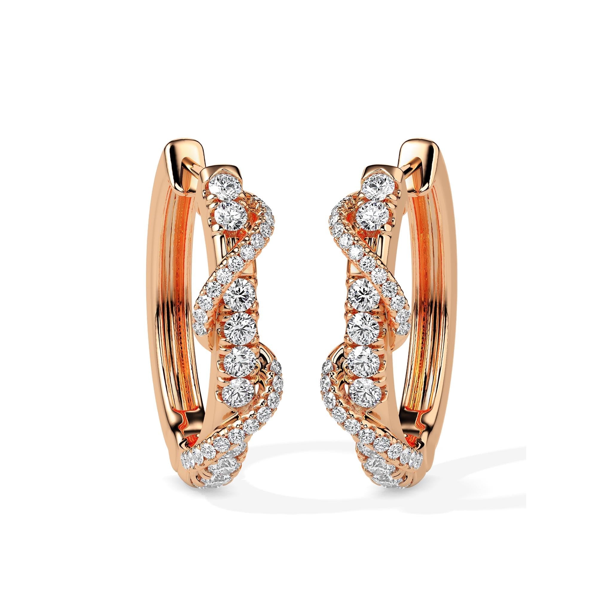 Twist Accent Diamond Hoop Earrings (with Screw)