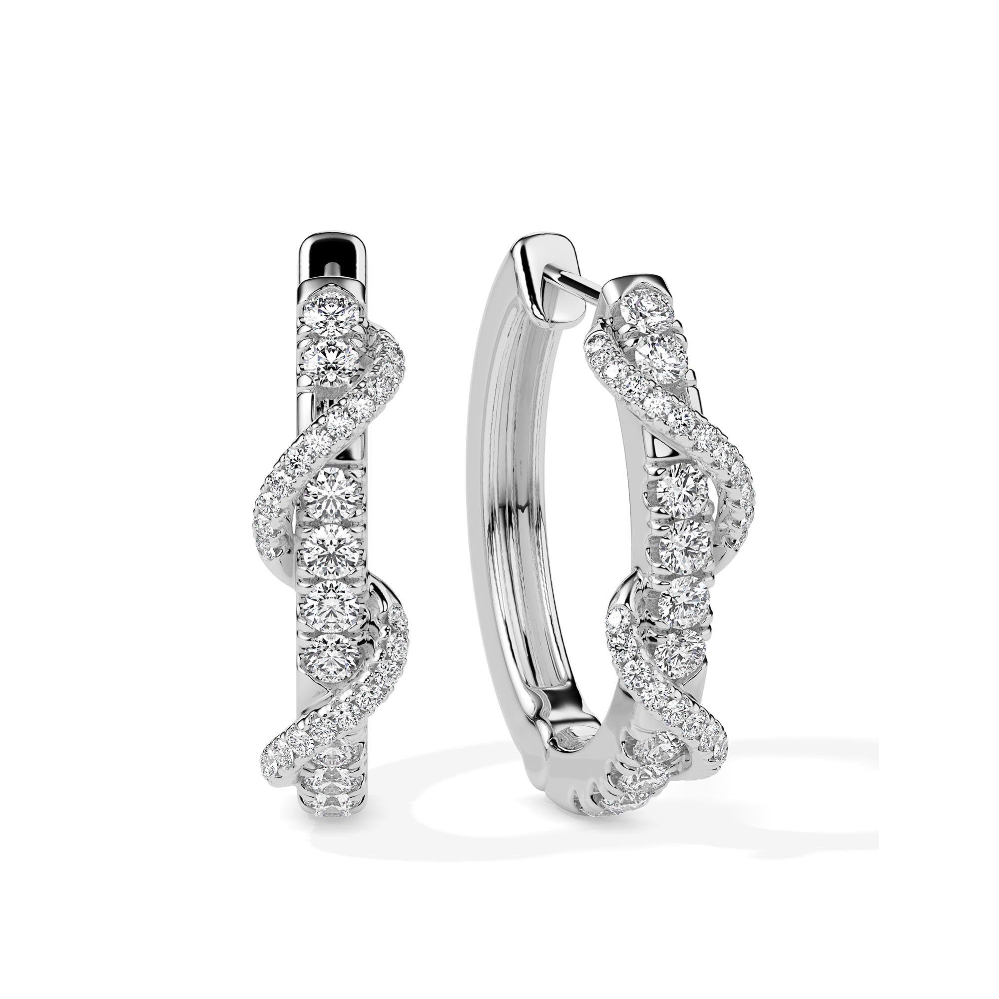 Twist Accent Diamond Hoop Earrings (with Screw)