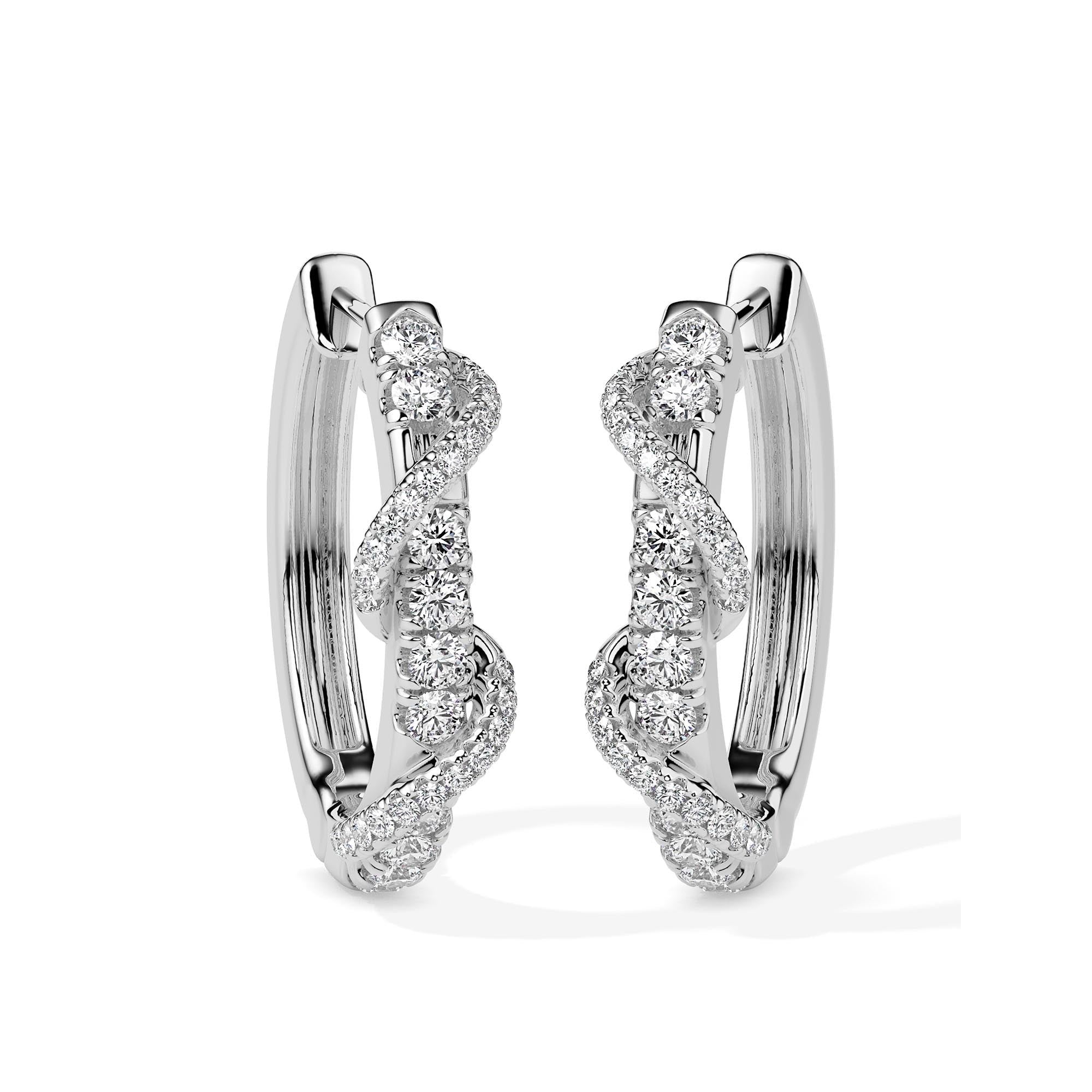 Twist Accent Diamond Hoop Earrings (with Screw)