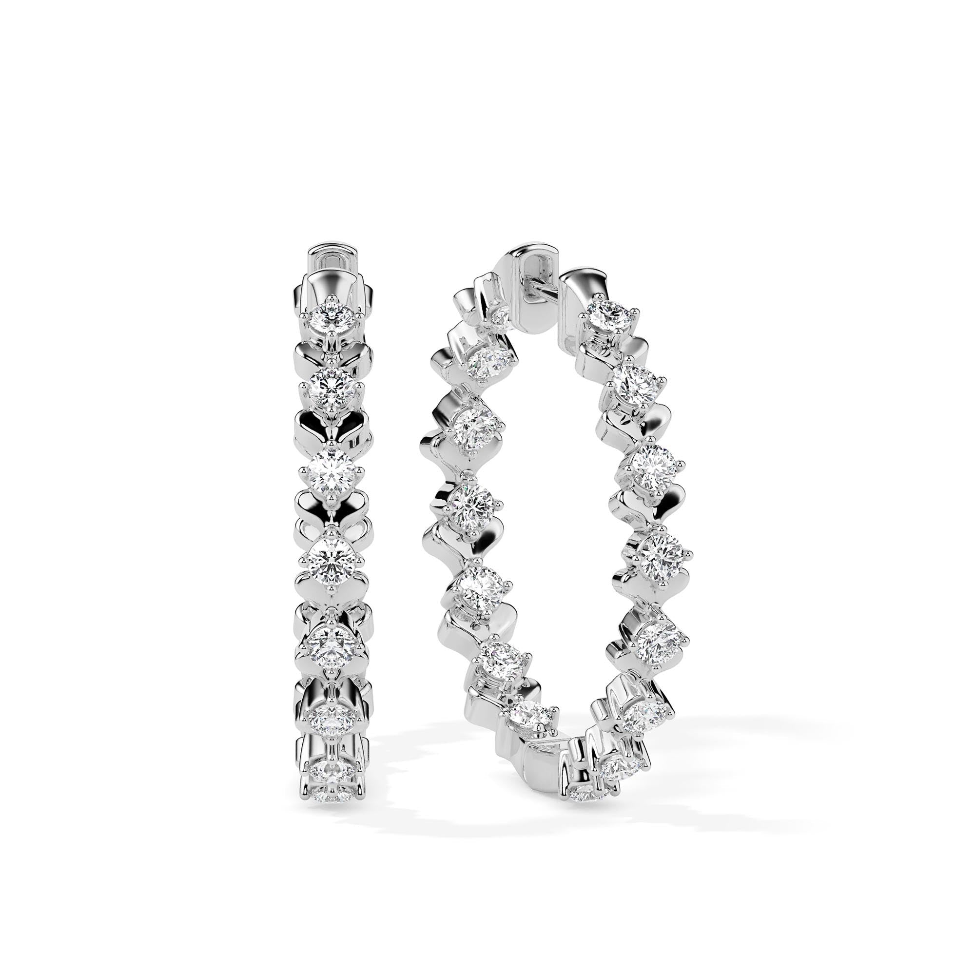 Heart Link Diamond Hoop Earrings (with Screw)