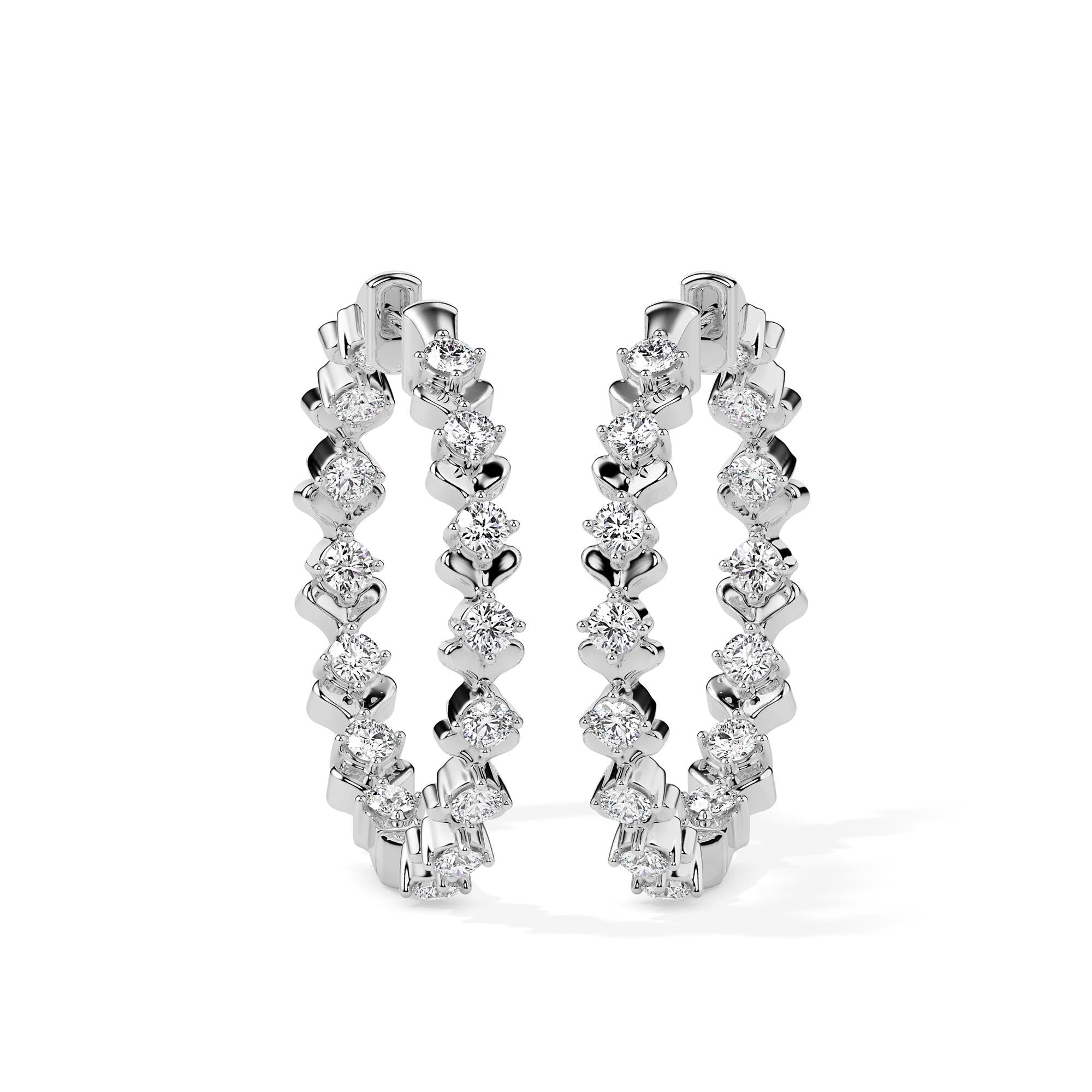 Heart Link Diamond Hoop Earrings (with Screw)