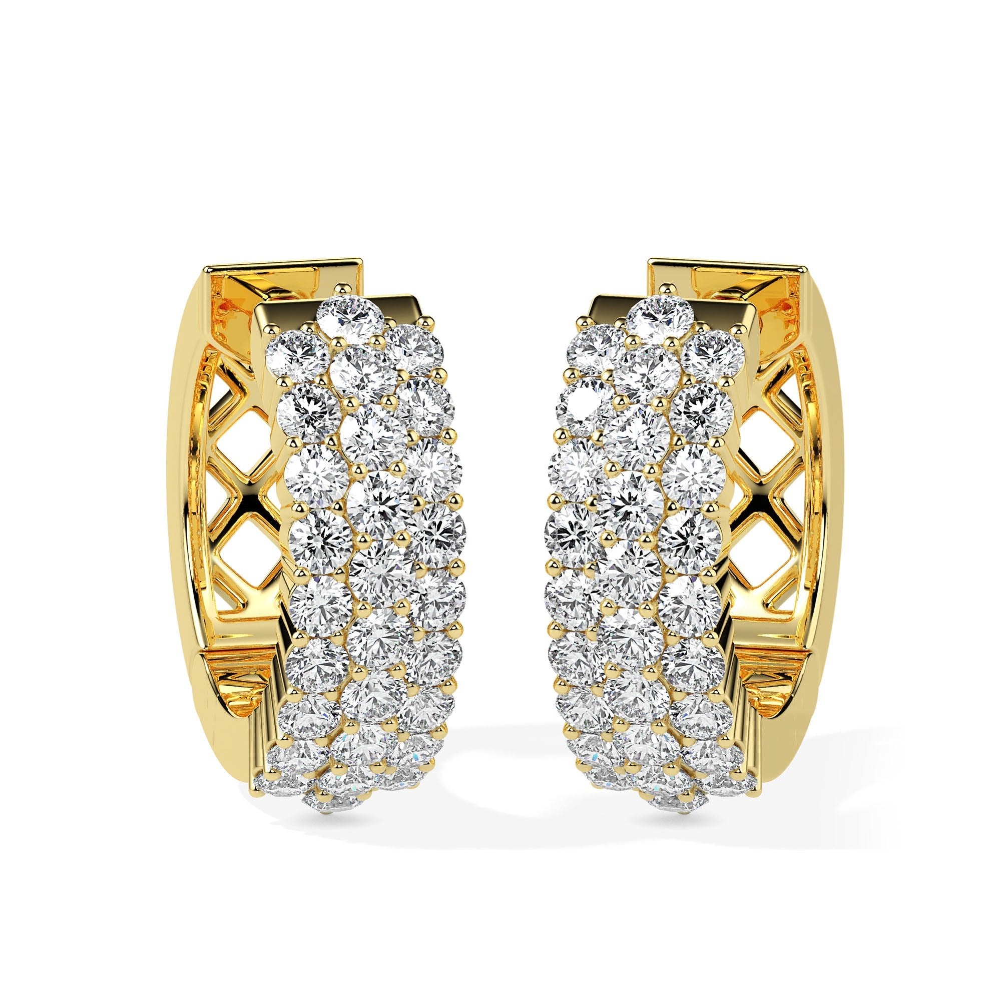 Double Row Diamond Hoop Earrings (with Screw)