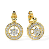 Radiant Circle Flower Diamond Drop Earrings (with Screw)