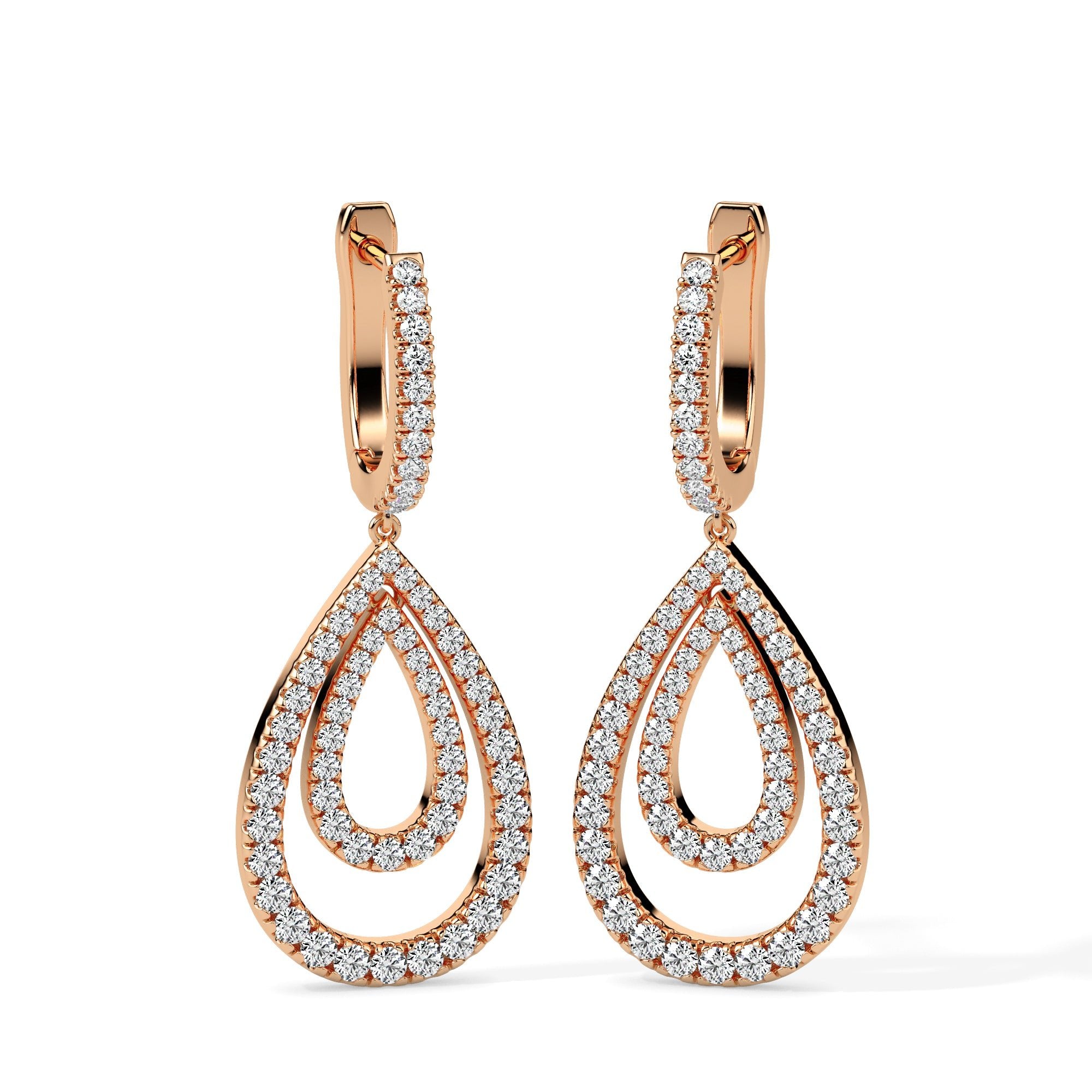 Double Teardrop Diamond Hoop Earrings (with Screw)