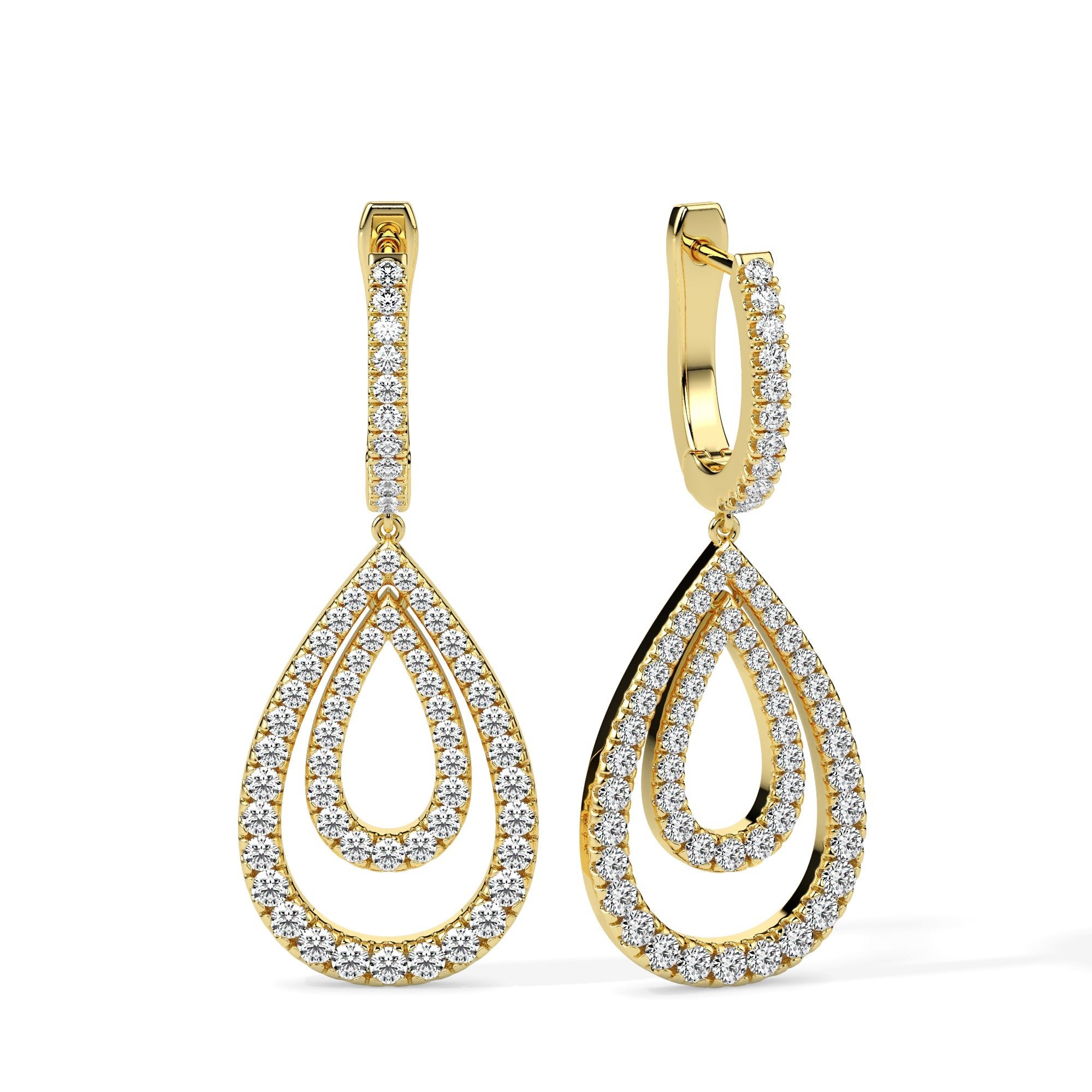 Double Teardrop Diamond Hoop Earrings (with Screw)