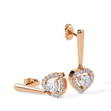 Heart Halo Diamond Drop Earrings (with Screw)