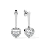 Heart Halo Diamond Drop Earrings (with Screw)