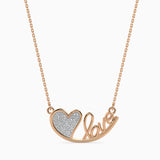 Heart and Love Script Pendant Necklace with Sparkling Accents