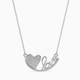 Heart and Love Script Pendant Necklace with Sparkling Accents