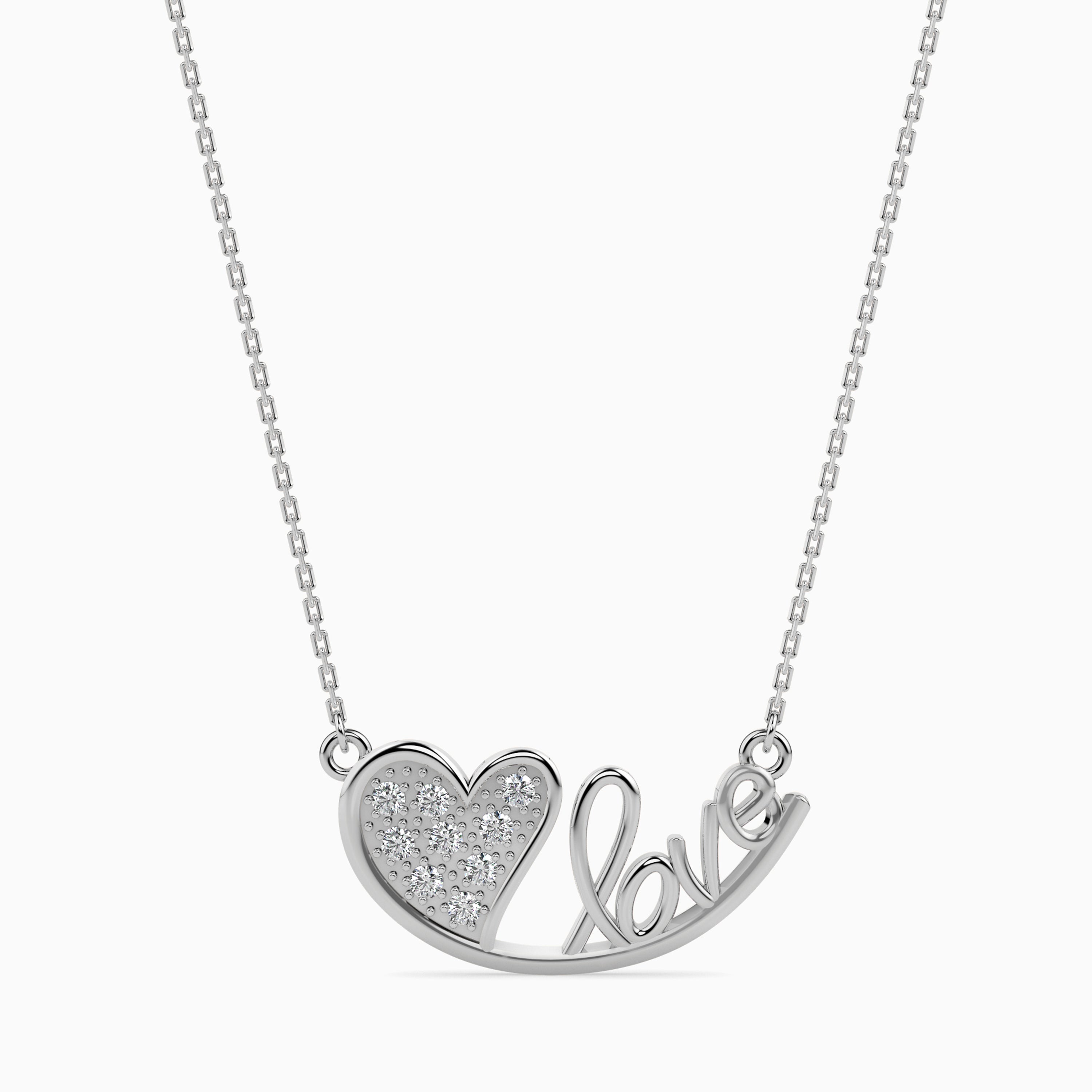 Heart and Love Script Pendant Necklace with Sparkling Accents