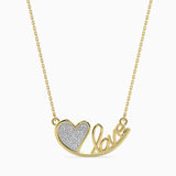 Heart and Love Script Pendant Necklace with Sparkling Accents