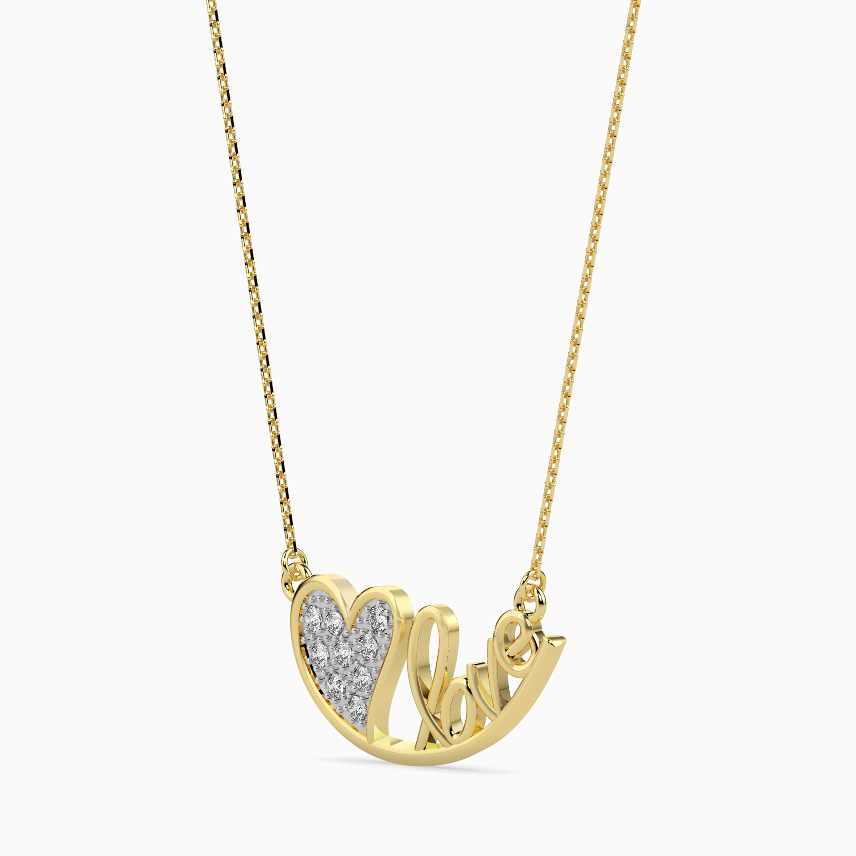 Heart and Love Script Pendant Necklace with Sparkling Accents