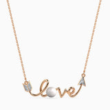 Love Arrow Pendant Necklace with Pearl Accent and Sparkling Arrowheads