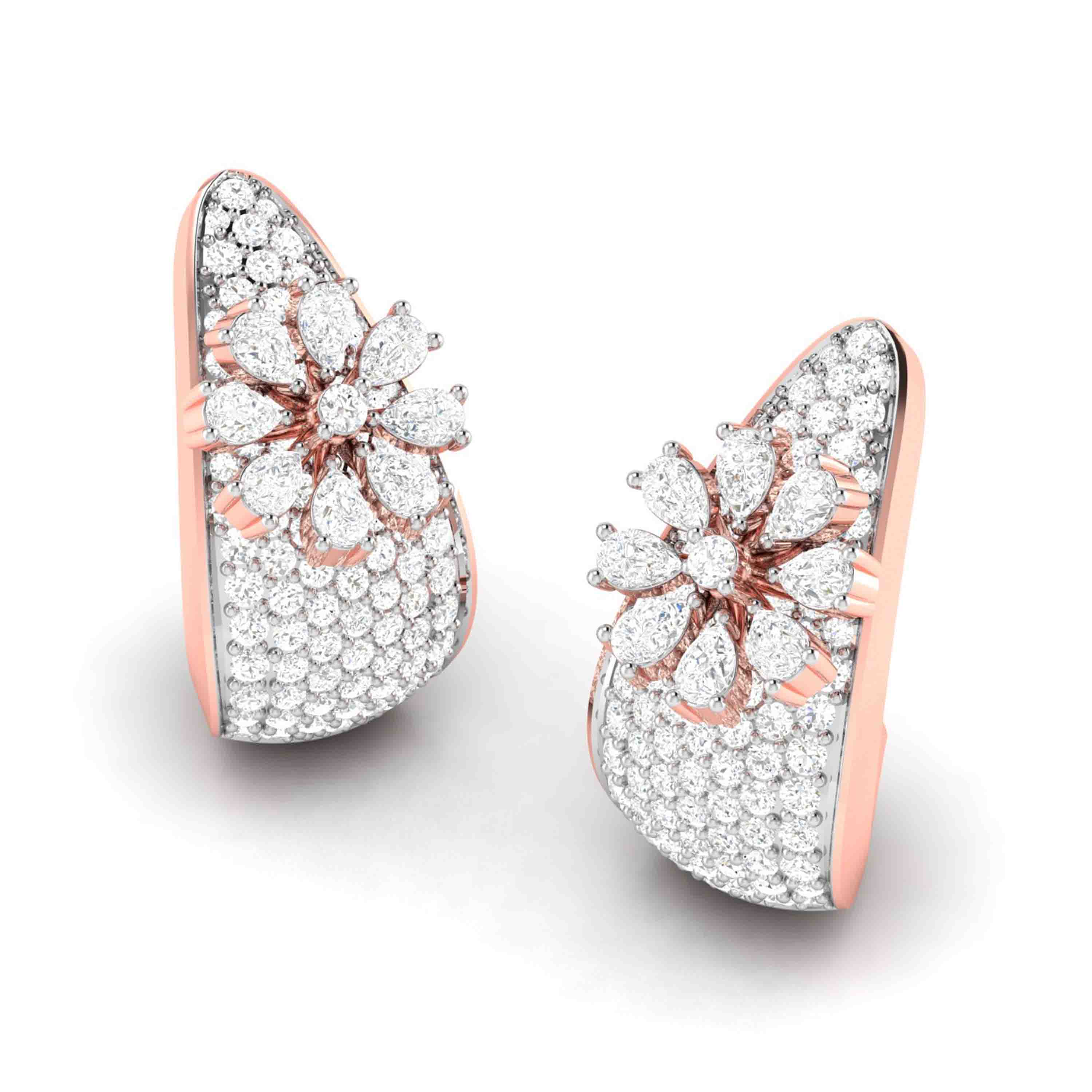 Floral Cluster Pavé Diamond Earrings (with Screw)