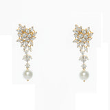 Elegant Floral Drop Pearl Earrings (with Screw)