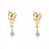 Elegant Floral Drop Pearl Earrings (with Screw)