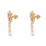 Elegant Floral Drop Pearl Earrings (with Screw)