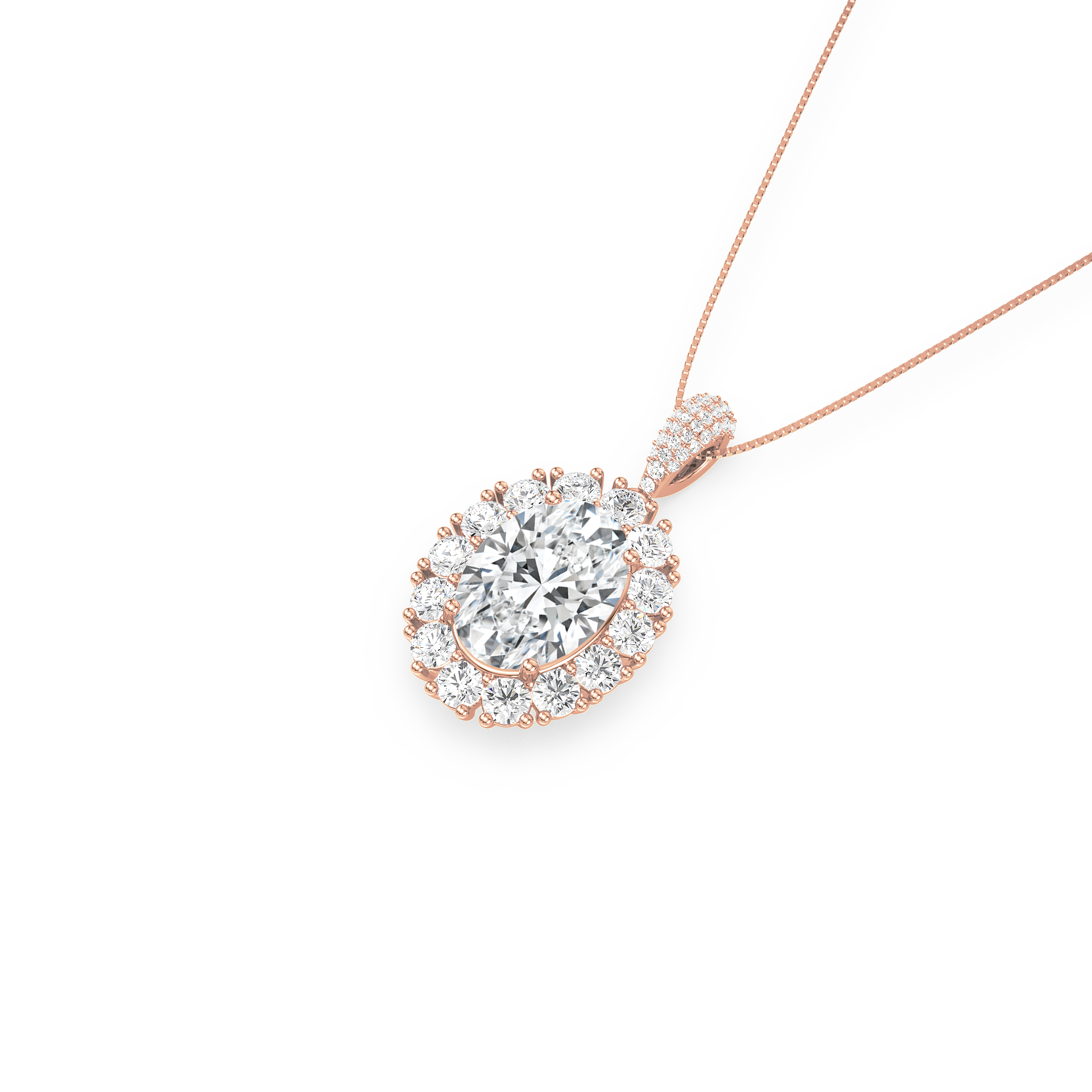 Oval Halo Sparkling Pendant Necklace