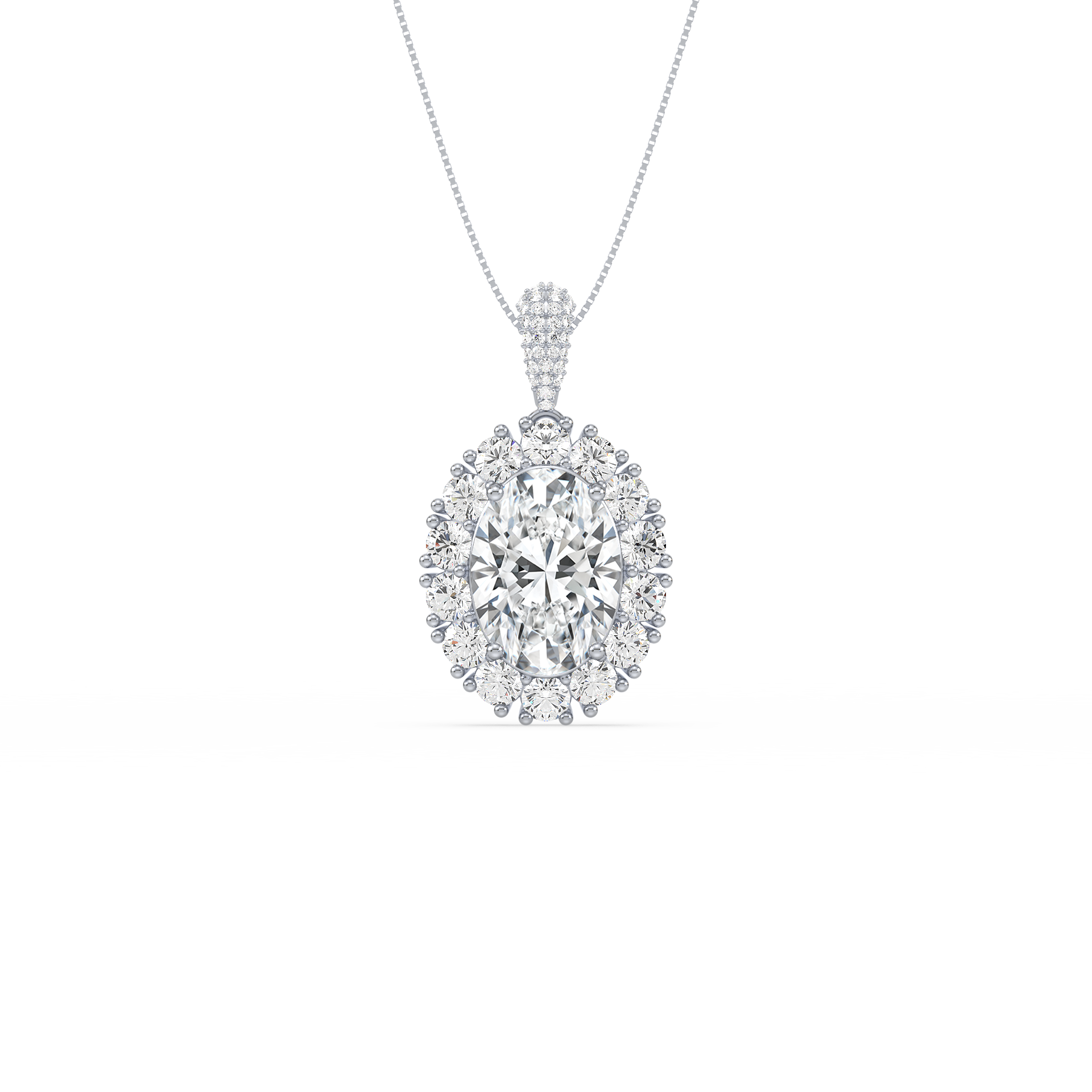 Oval Halo Sparkling Pendant Necklace