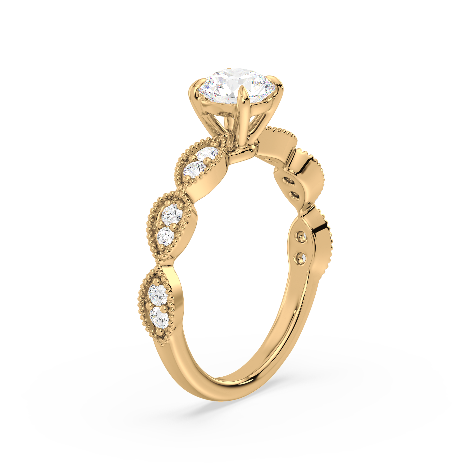 Vintage-Inspired Solitaire Ring with Marquise Accents