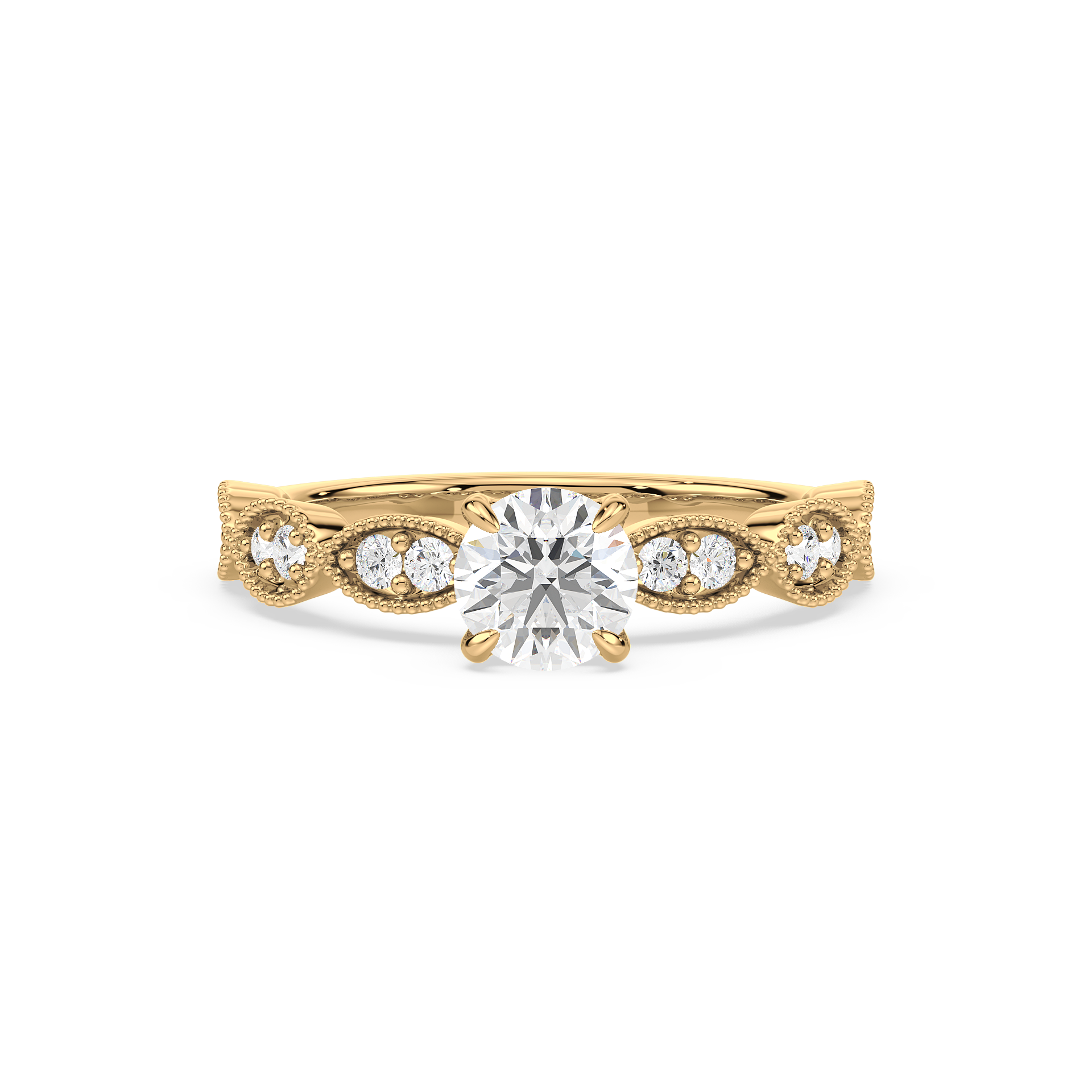 Vintage-Inspired Solitaire Ring with Marquise Accents