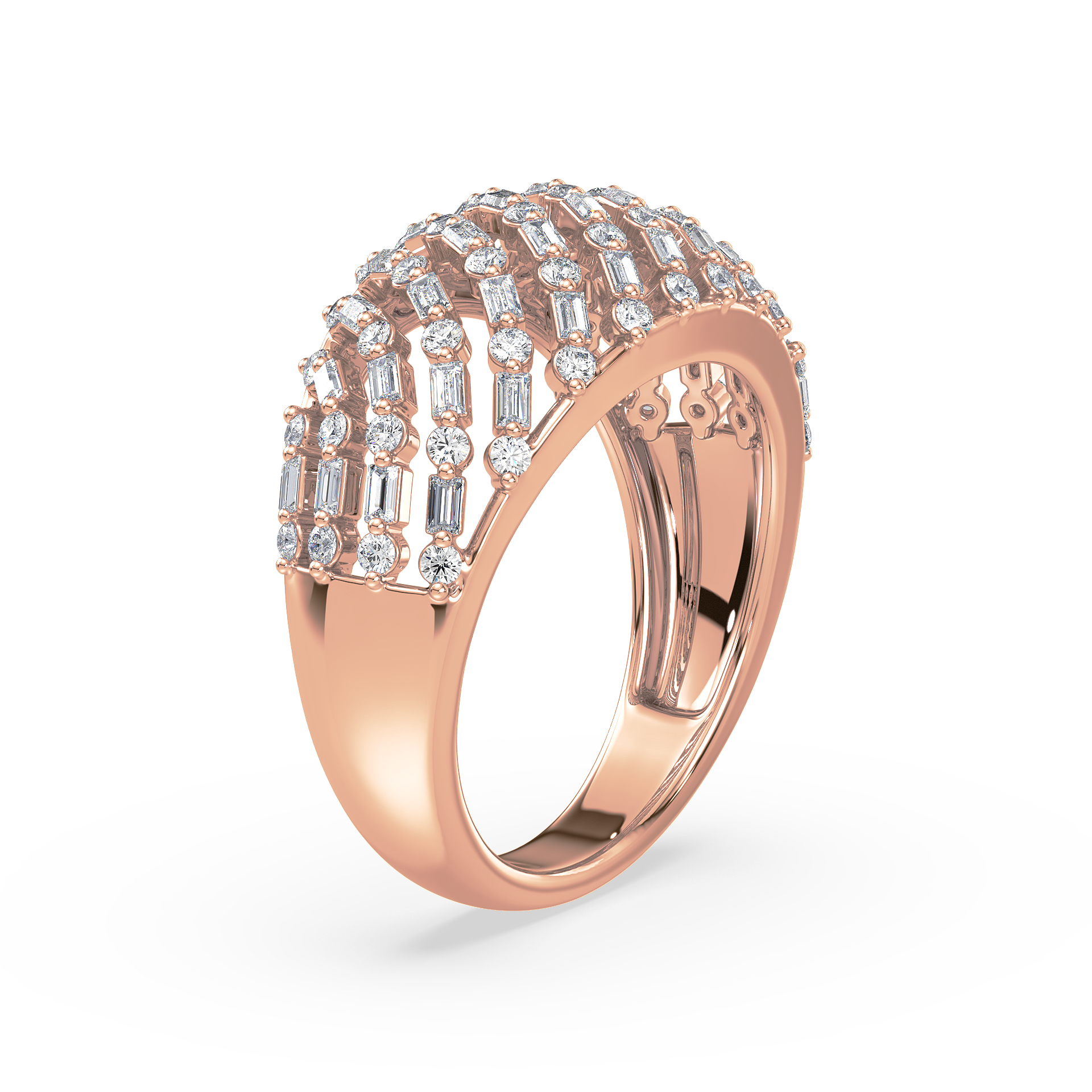 Multi-Row Baguette and Round Diamond Ring