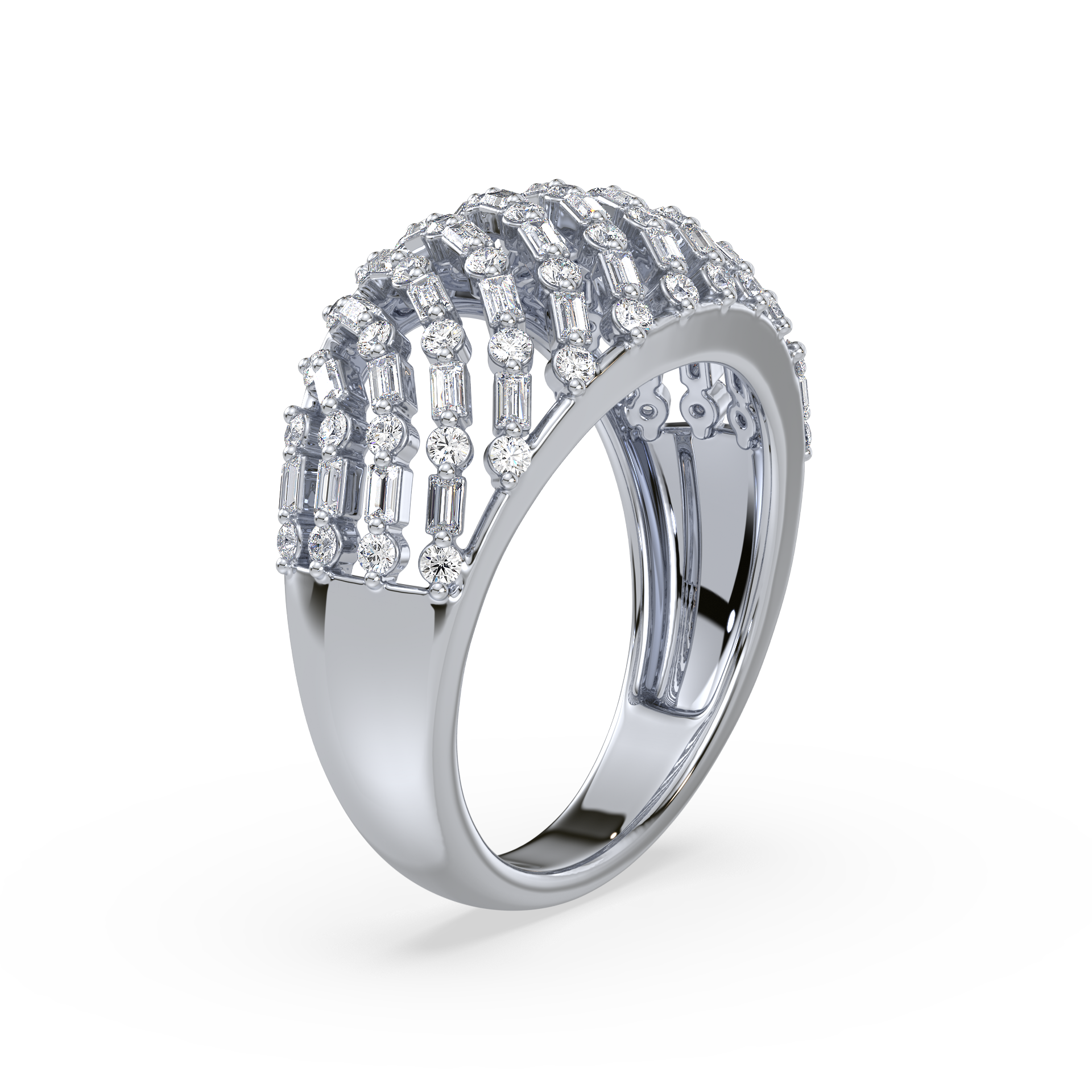 Multi-Row Baguette and Round Diamond Ring