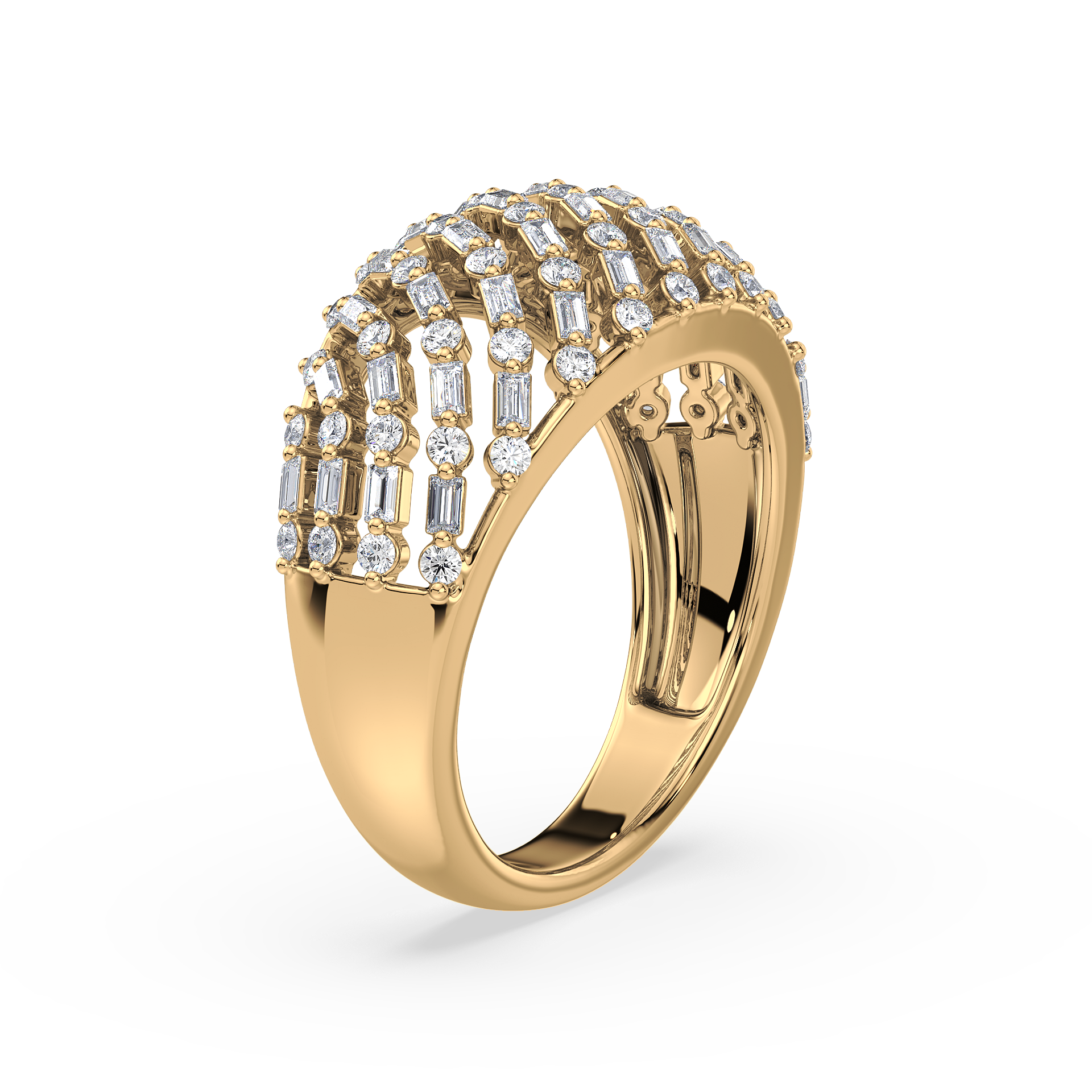 Multi-Row Baguette and Round Diamond Ring