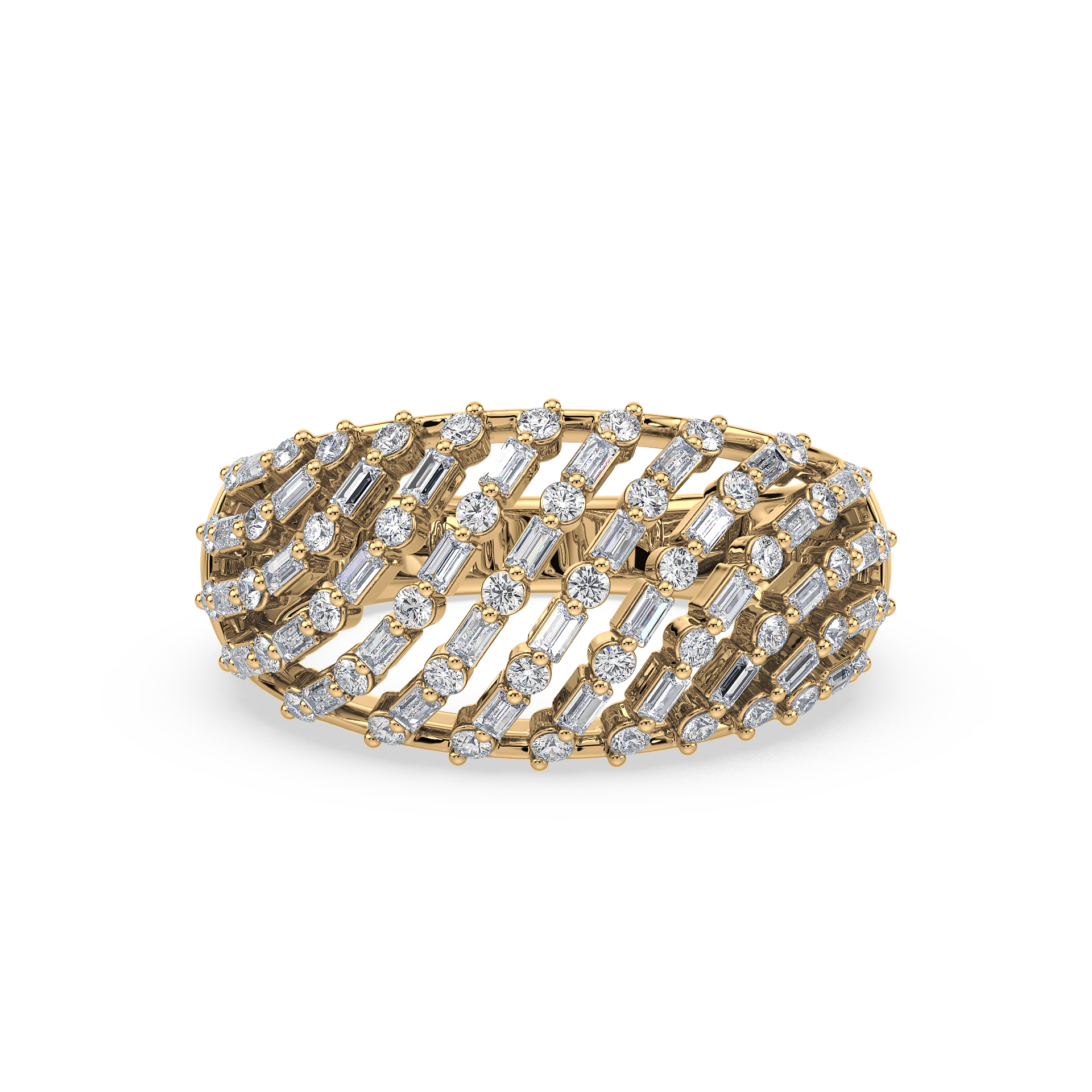 Multi-Row Baguette and Round Diamond Ring