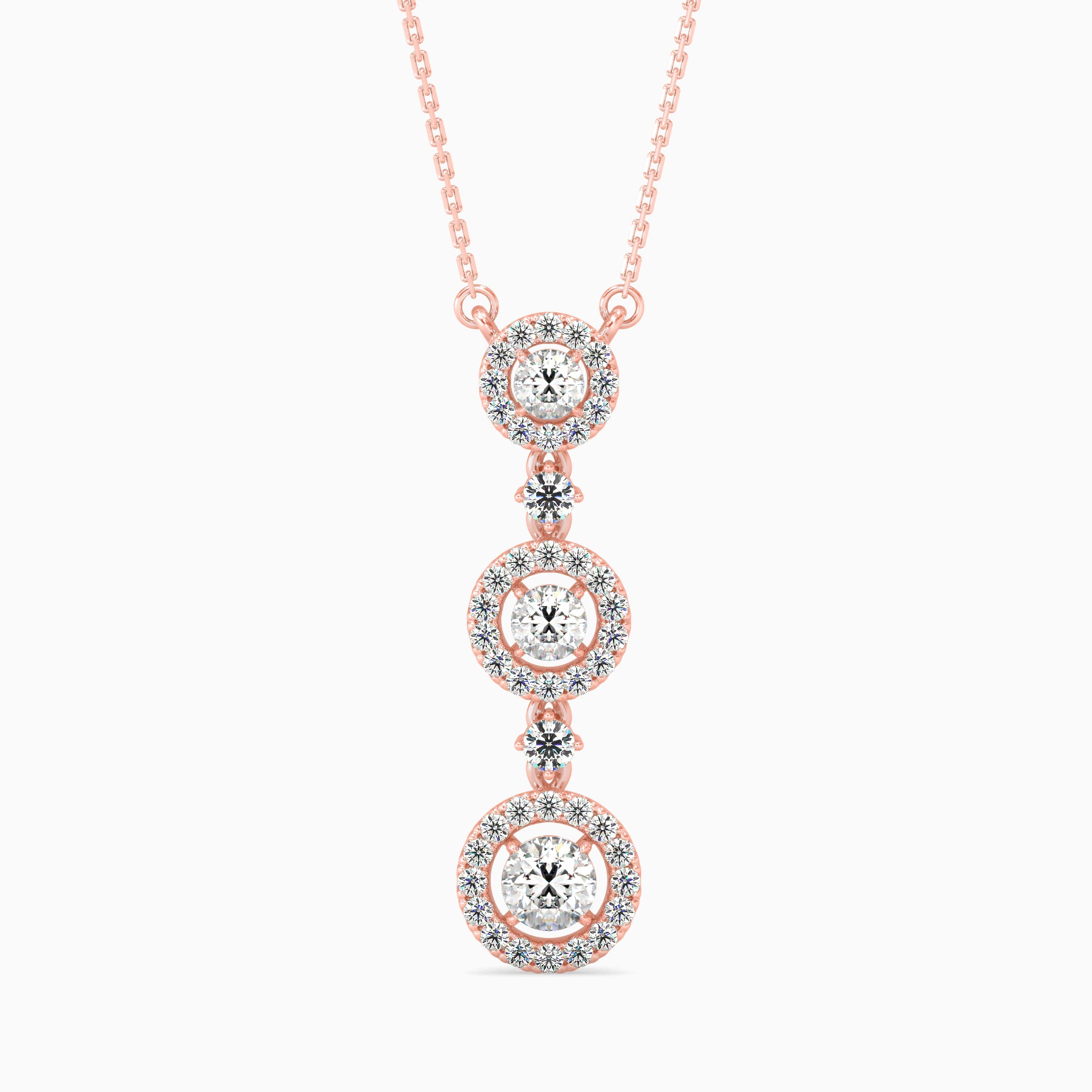 Triple Halo Circle Drop Pendant with Sparkling Diamonds