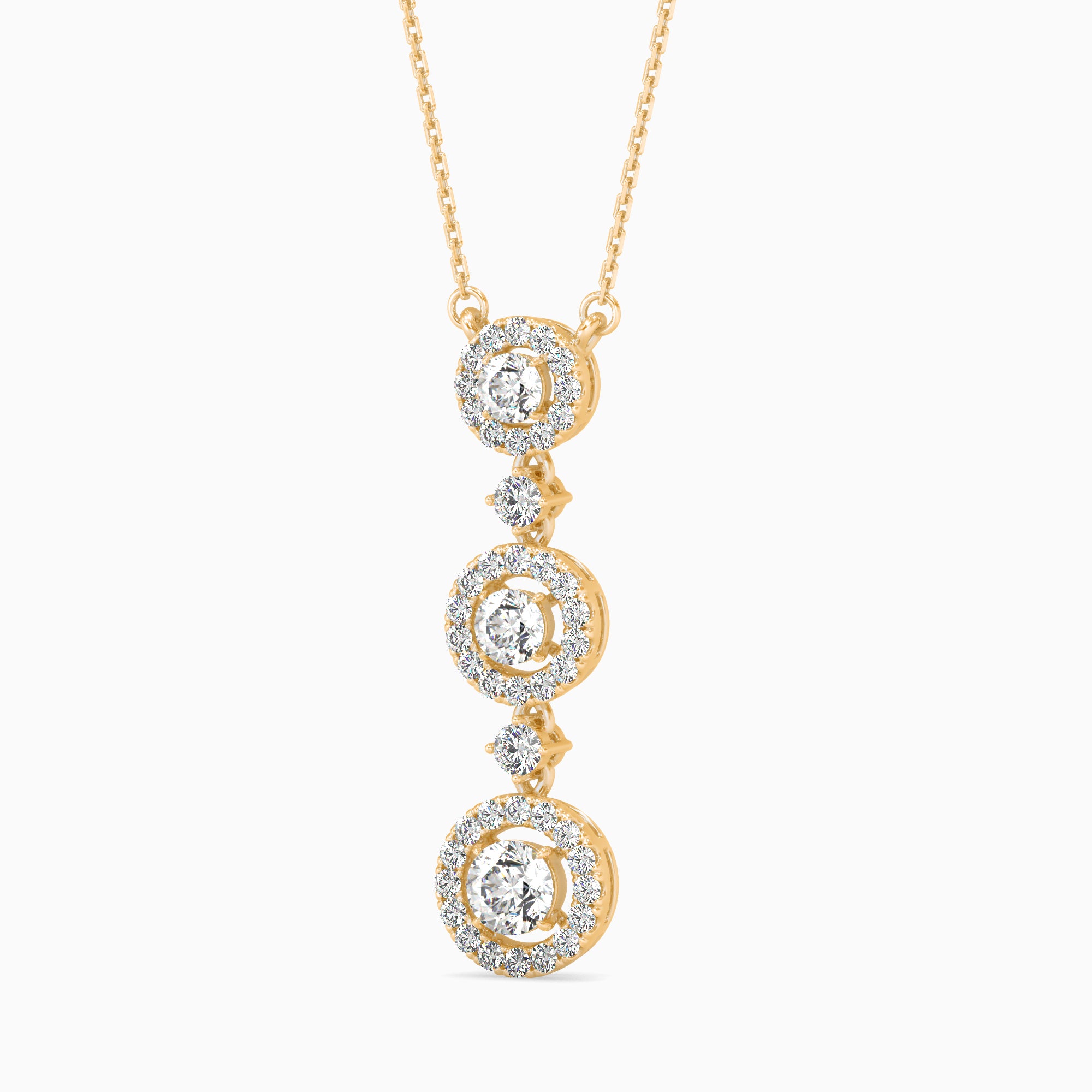 Triple Halo Circle Drop Pendant with Sparkling Diamonds