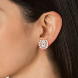 Double Halo Cushion Diamond Stud Earrings (with Screw)