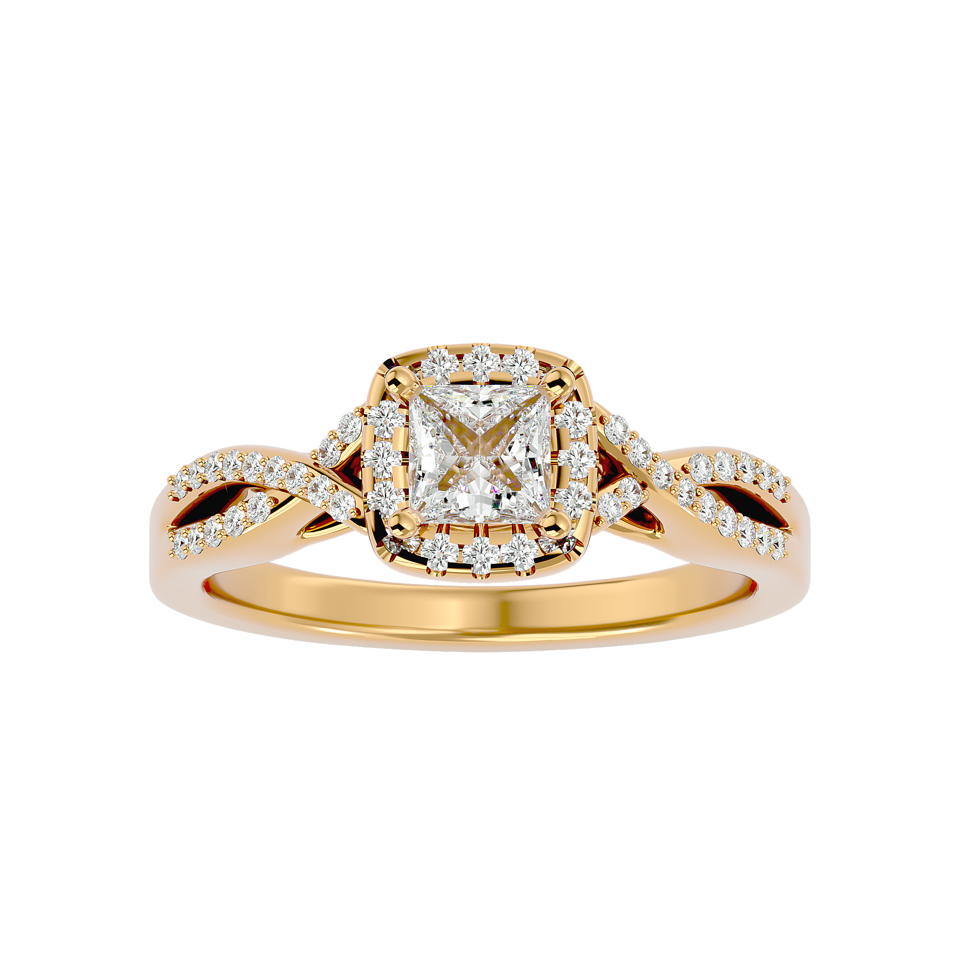 Golden Elegance Cushion Diamond Engagement Ring