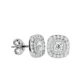 Double Halo Cushion Diamond Stud Earrings (with Screw)