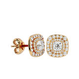 Double Halo Cushion Diamond Stud Earrings (with Screw)