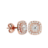 Double Halo Cushion Diamond Stud Earrings (with Screw)