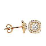 Double Halo Cushion Diamond Stud Earrings (with Screw)