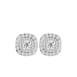 Double Halo Cushion Diamond Stud Earrings (with Screw)