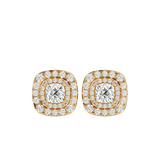 Double Halo Cushion Diamond Stud Earrings (with Screw)