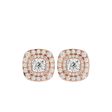 Double Halo Cushion Diamond Stud Earrings (with Screw)