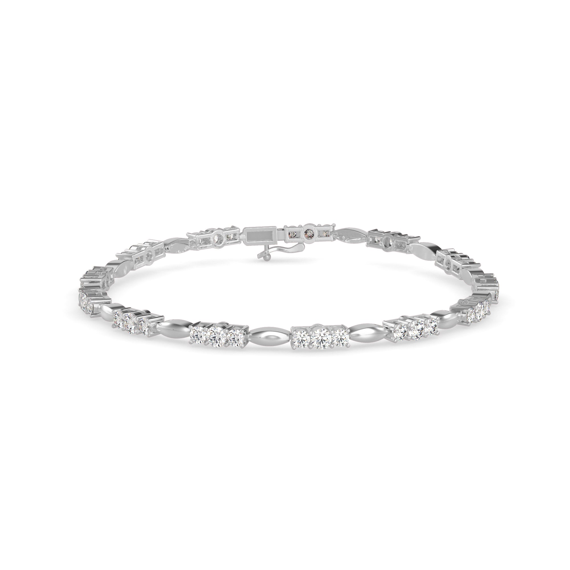 Alternating Oval and Diamond Tennis Bracelet