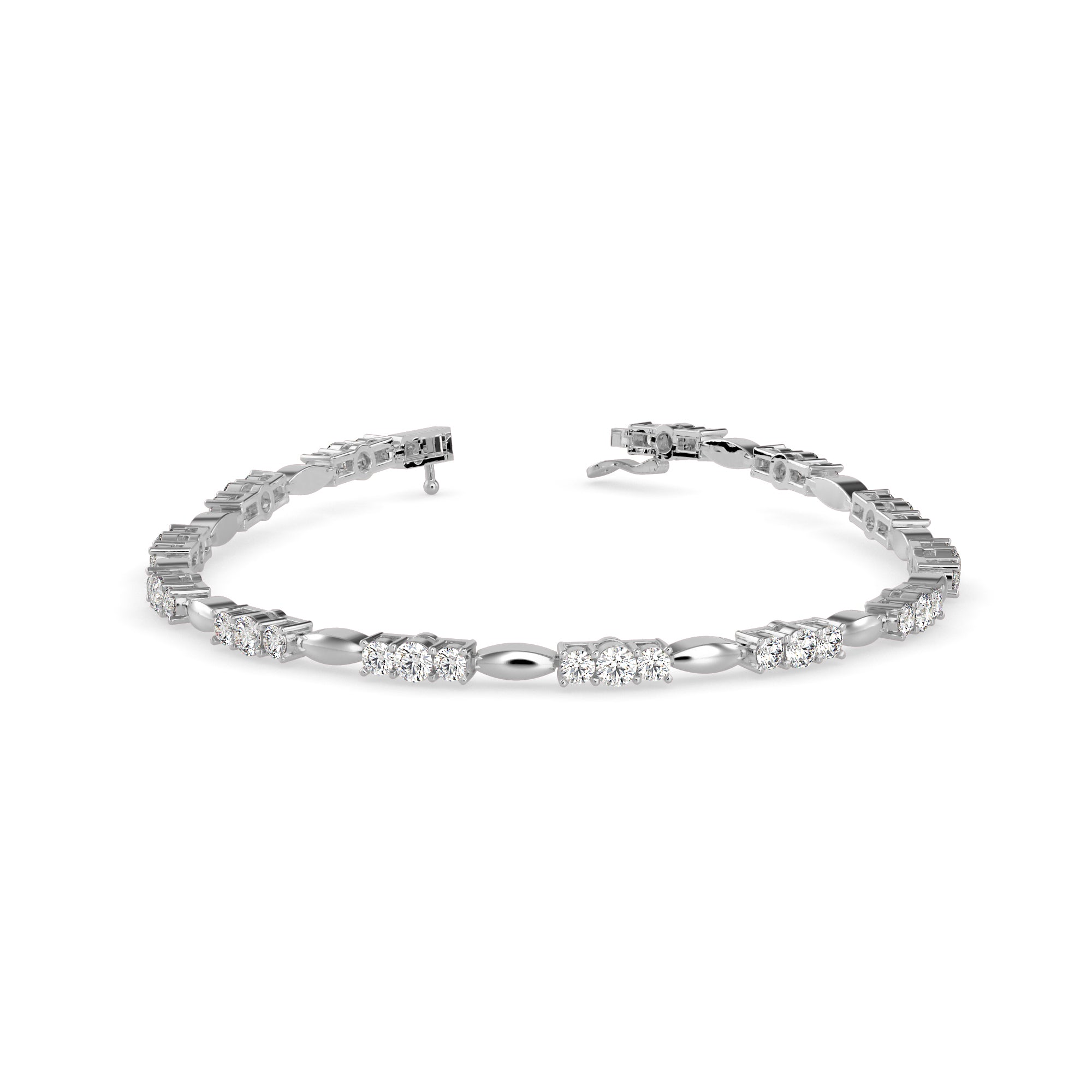 Alternating Oval and Diamond Tennis Bracelet